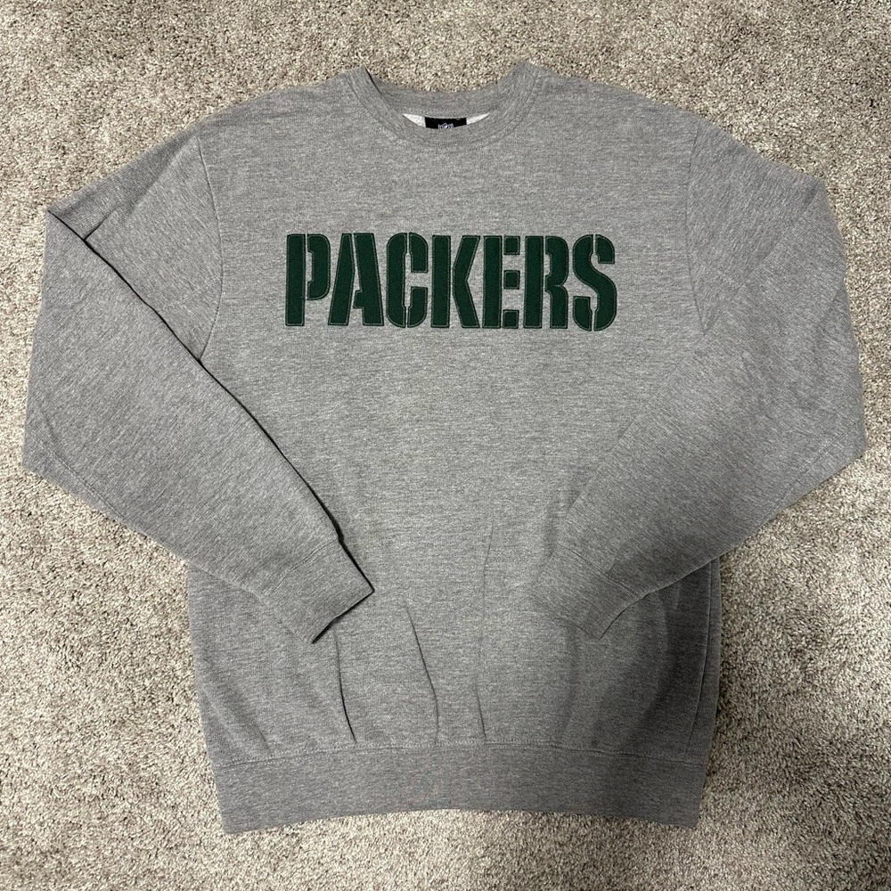 NFL Team Apparel Grey (Gray) / Forest Green Appliquéd Crewneck Sweatshirt Size S